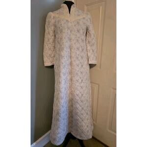 Vintage 50s-70s Lorraine Diamond Quilted Floral Night Gown Housecoat Trad Wife M